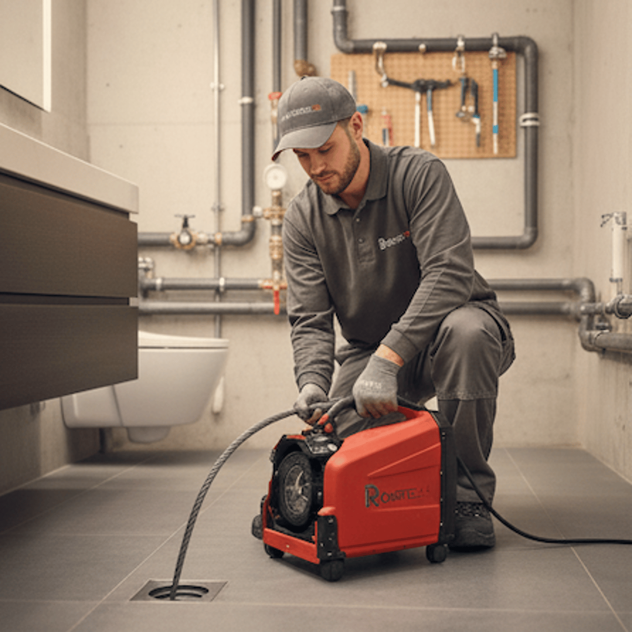 RohrTec 24 Techniker mit Rohrreinigungsmaschine